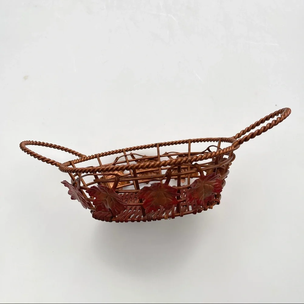 Oval Copper Wire Basket With Wicker Base Fall Decor‎